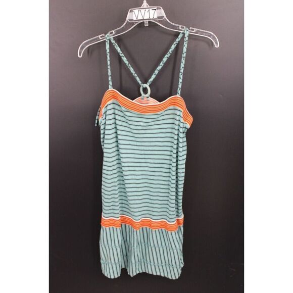 Free People Boho Y2K Teal Striped Tunic Dress Women's Size Medium - Picture 1 of 11